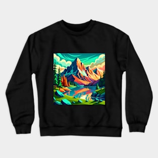 Painting Of A Mountain Lake With A Mountain Crewneck Sweatshirt